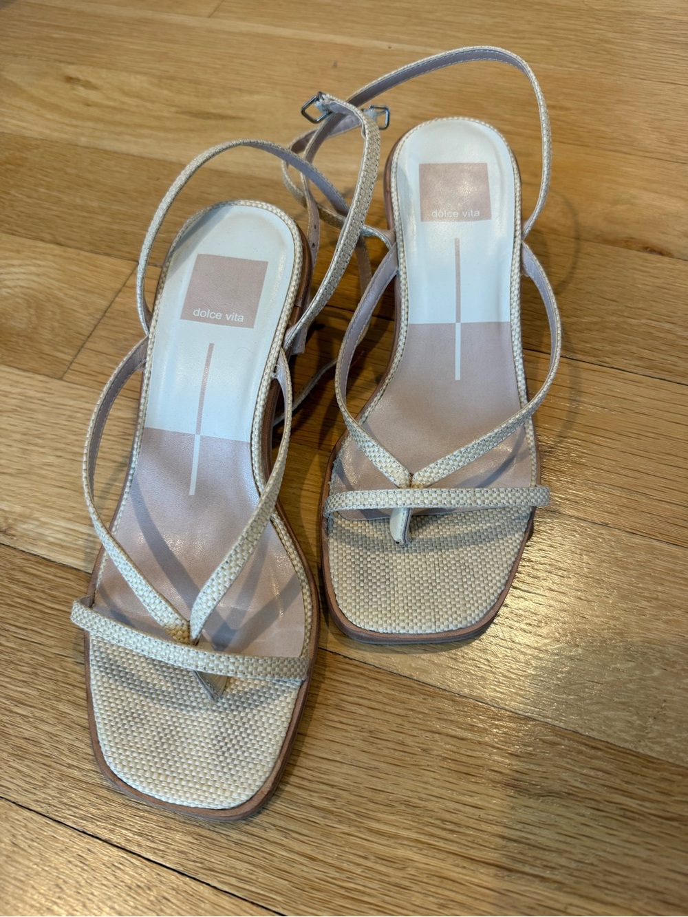 Dolce Vita Light Beige Strappy Square-Toe Heels